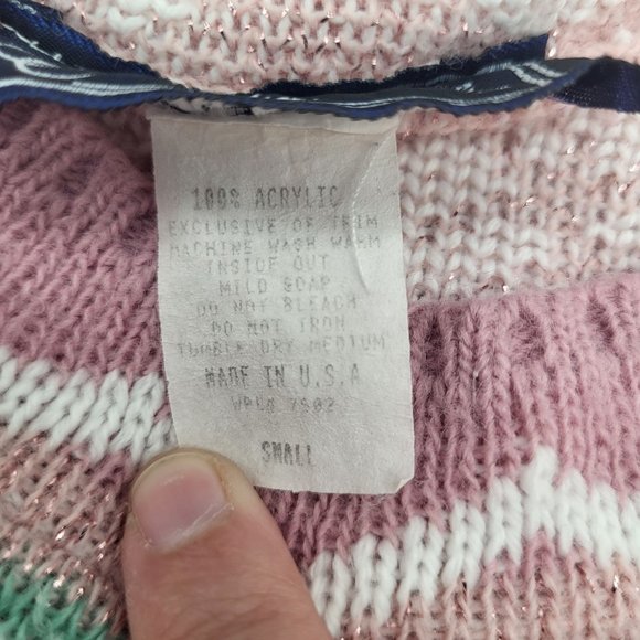 VTG 80s Womens Pink Green Snowflake Patterned Ugly Fun Sweater Small  USA - Picture 12 of 13